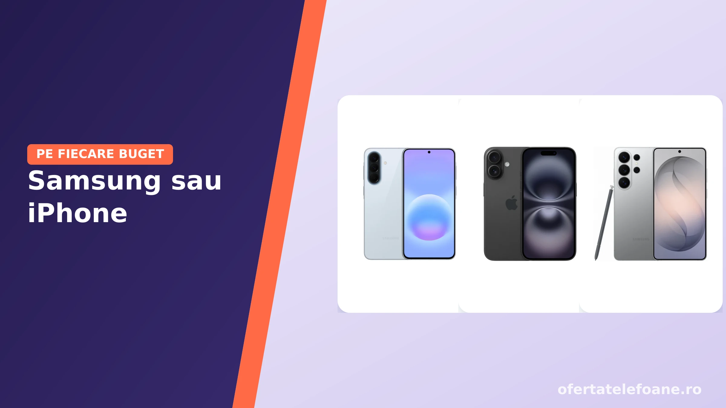 Galaxy A57, iPhone 16 si Galaxy S26 Ultra alaturate, pentru comparatie Samsung sau iPhone