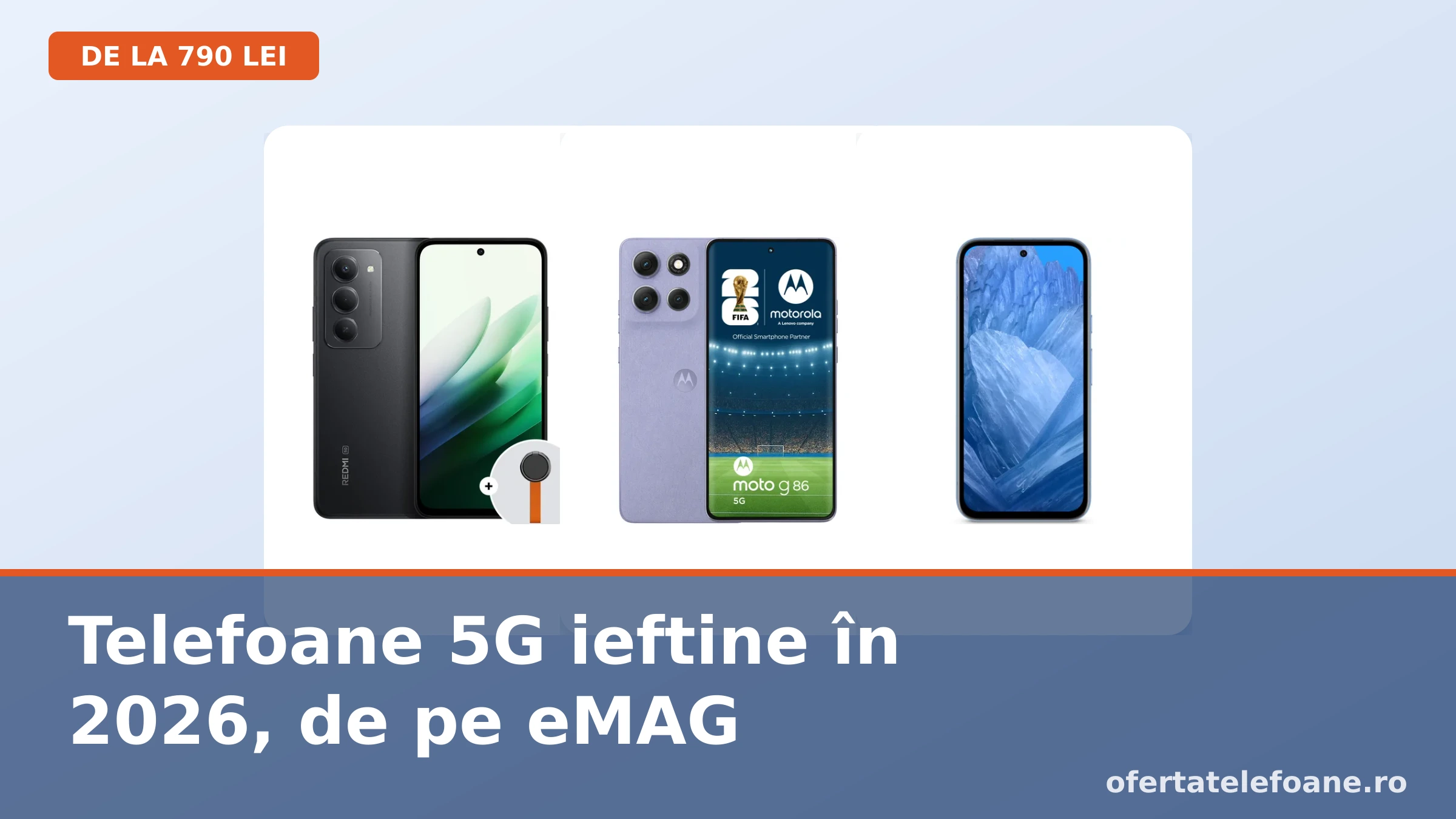 Trei telefoane 5G ieftine alaturate: Xiaomi Redmi 15, Motorola Moto g86 si Google Pixel 8a