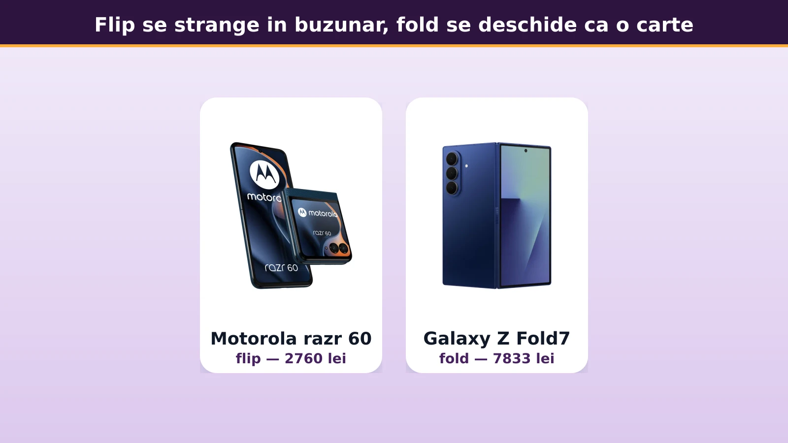 Motorola razr 60 pliat in doua langa Galaxy Z Fold7 deschis ca o carte