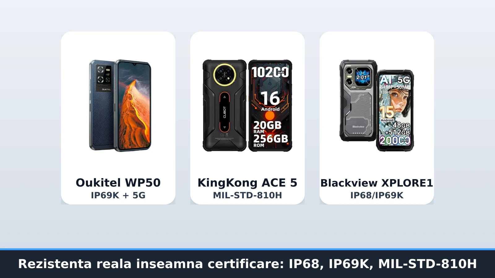 Cele trei certificari care conteaza la un telefon rezistent: IP68, IP69K, MIL-STD-810H